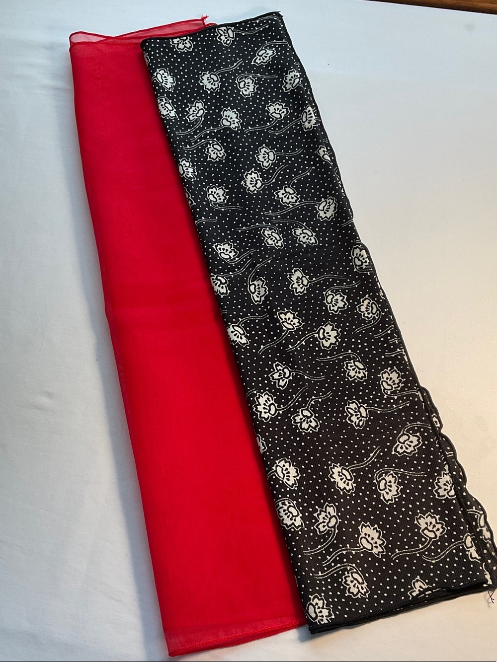 Red Sheer Scarf & Black Floral Print Scarf Duo